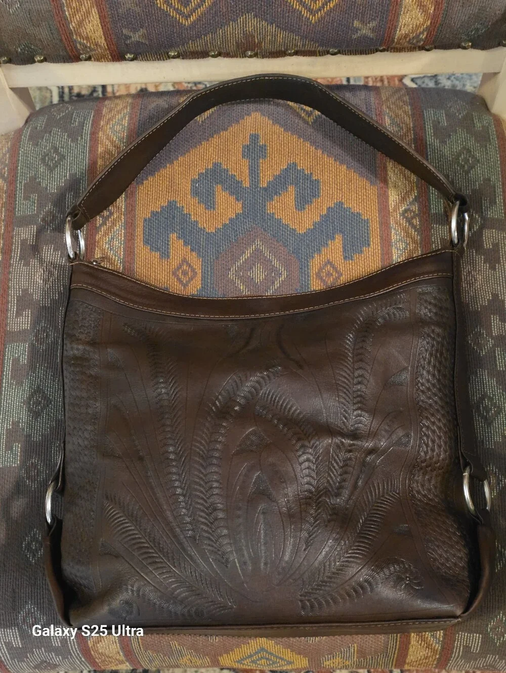 Vintage Slouchy Leather Paraguay Hand Tooled  Hobo Bag EUC
